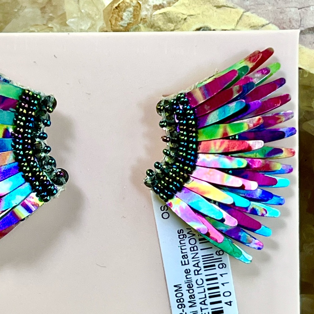 🌺🎉HP🎉🌺 NWT Mignonne Gavigan Mini Madeline Earrings Metallic Rainbow - Picture 8 of 16